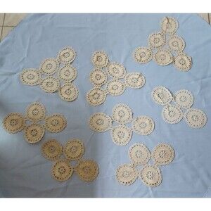 Vintage Lot of 8 Crochet Doily Doilies Lace Circle Ivory Scalloped Edges Cottage